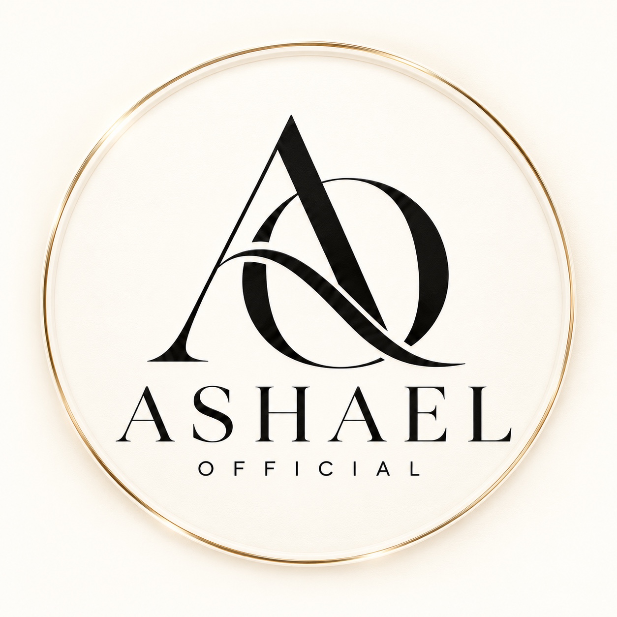 Ashael Official black monogram and wordmark surrounded by an elegant gold ring